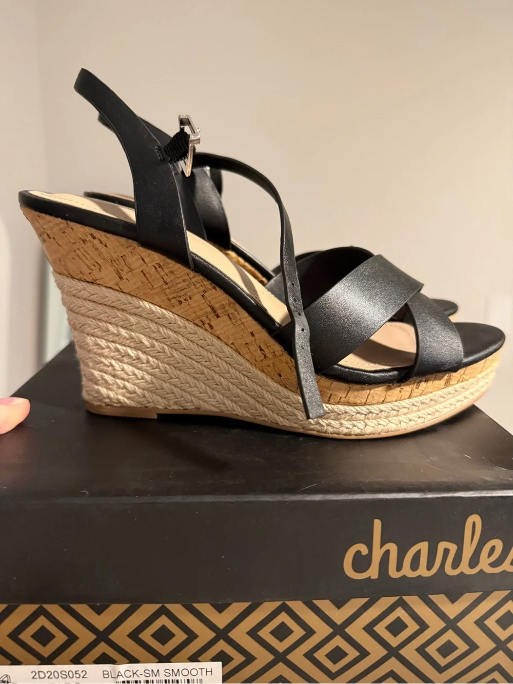 Charles by Charles David Lazaro Black Wedge Sandals Size 8 NWT/Never Worn